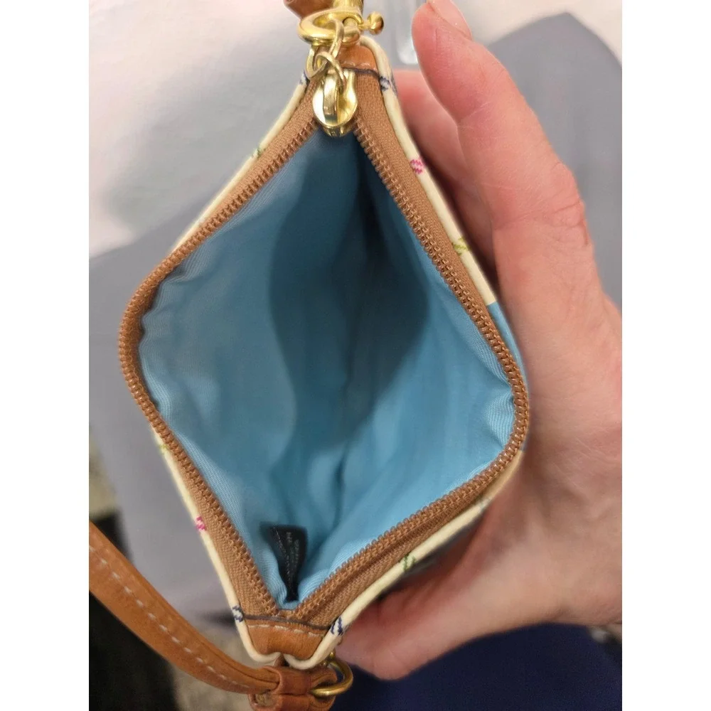 COACH Heritage Plaid Tattersall Stripe Horse & Carriage Wristlet Pouch Blue‎